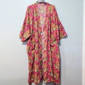 Anthropologie Print Fresh Bagheera Organic Cotton Leopard Robe Hot Pink